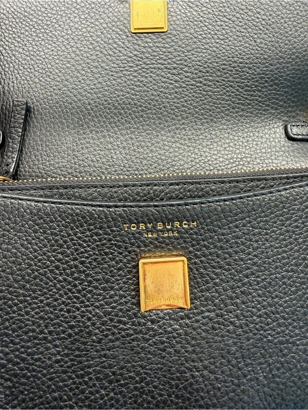 Tory Burch Black Leather Crossbody with Gold Chain and Logo